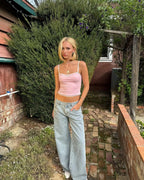 Bow Embroidered Wide Leg Jeans High Waisted Casual Women's Straight Leg Pants