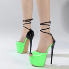 Rivet Peep Toe 16.5CM Stiletto Women Sandals with Ankle Lace Up