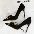 Rhinestone Bowknot Suede High Heels for Women - Sexy Party Shoes