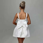 Jacquard Strapless Bow Back Fit and Flare Mini Dress