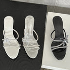 CRYSTAL Narrow Band Butterfly-knot Satin Slip On Sandal for Women