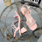 Women's Rhinestone Sandals with 6CM Heel, Large Size