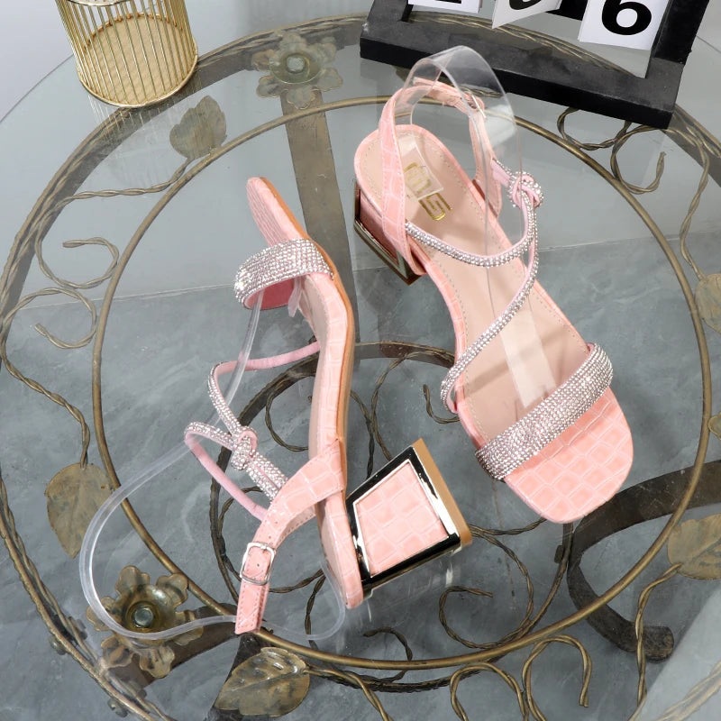 Women's Rhinestone Sandals with 6CM Heel, Large Size