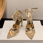 Golden Sandals with Sexy Ankle Cross Straps for Women