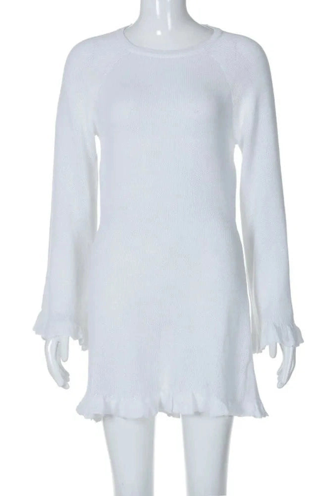 Lace-Up Long Sleeve Mini Dress with High Waist