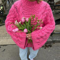 Loose Knitted Women's Sweater High Neck Wide Long Sleeve Female Knitwear Tops 2024 Autumn Winter Fashion Oversized Lady Pullover