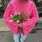 Loose Knitted Women's Sweater High Neck Wide Long Sleeve Female Knitwear Tops 2024 Autumn Winter Fashion Oversized Lady Pullover