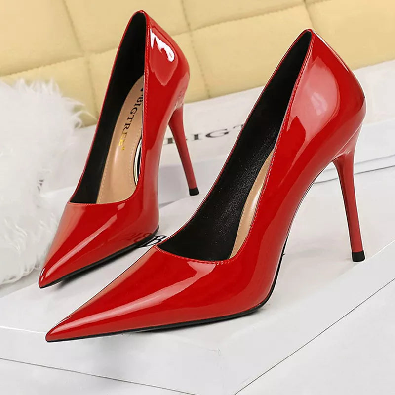 Red Patent Leather Pointed Toe High Heel Office Pumps