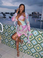 Tie Dye Irregular Butterfly Crop Skirt Streetwear Two Piece Skirt Set