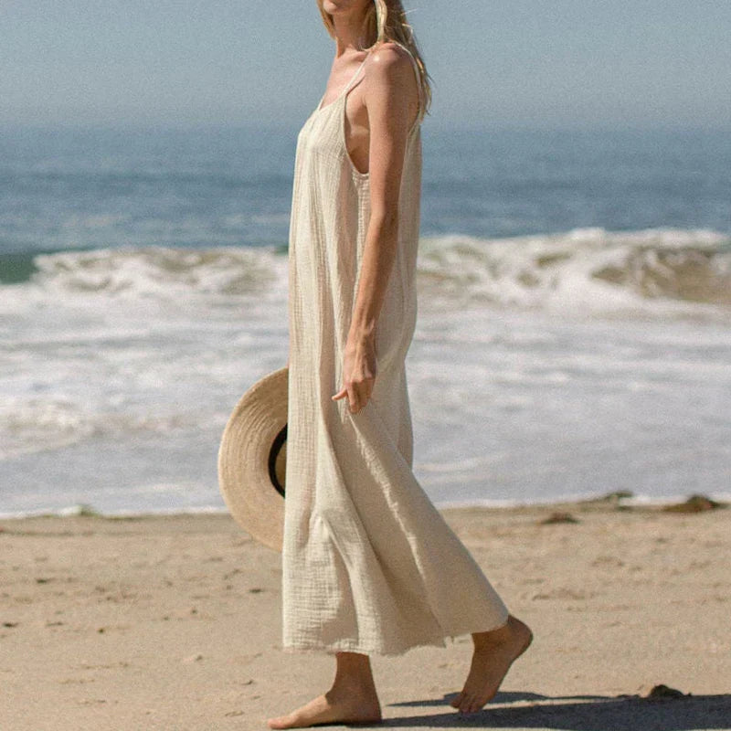 Spaghetti Strap Scoop Neck Gauze Texture Oversized Maxi Dress
