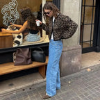 Vintage Leopard Print Knitted Mohair Cardigans Women O Neck Single Breasted Short Sweater Autumn New Lady Casual Streetwear