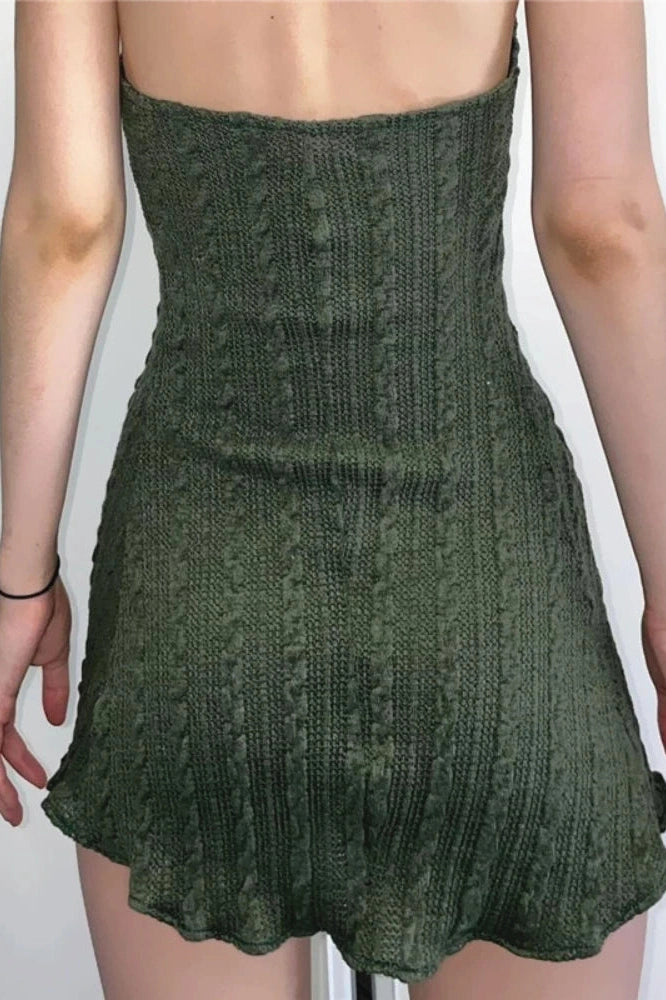 Backless Sleeveless Mini Dress with Lace-Up Hollow Out