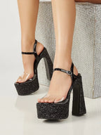Sequin Cloth PVC Transparent Buckle Strap Sandals for Women
