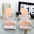 Open Toe Rhinestone Drag Slippers with Thin Heels
