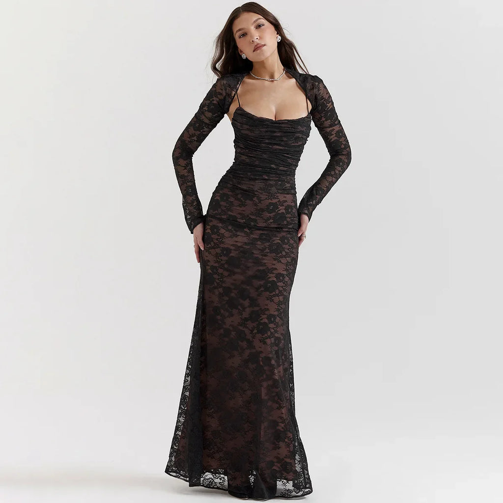 Lace Cape 2 Piece Floral Dress