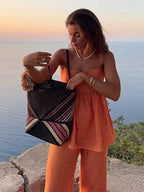 Orange Ruffles Pleated Two Piece Pants Set