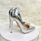 Silver Crocodile Effect Pointy Toe High Heel Party Shoes for Women