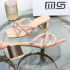 Rhinestone sandals with thick high heels for women's luxury style in autumn