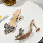 Crystal Sequined Bowknot Women Pumps with Sexy Pointed Toe High Heels