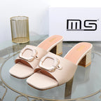 Women's high-heeled summer sandals with square buckle in new plus size