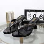 Luxurious Golden Stiletto High Heel Flip Flops with Toe Clip for Summer