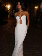 Strapless Sweetheart Keyhole Cut Out Metal Ring Bodice Maxi Dress