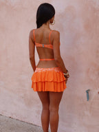 Floral Lace Bustier Sweetheart Neck Side Cut Out Tiered Ruffle Mini Dress