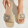 Summer Glitter Rhinestone Women Sandals with Flat Bottom