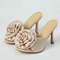 Silk Flower Peep Toe High Heel Slipper Mule Slides for Women