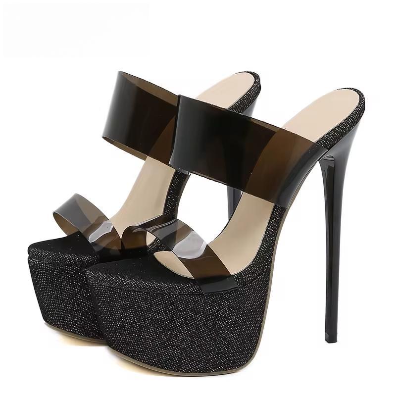Open Toe PVC Transparent Platform Stiletto Heels Sandals for Women