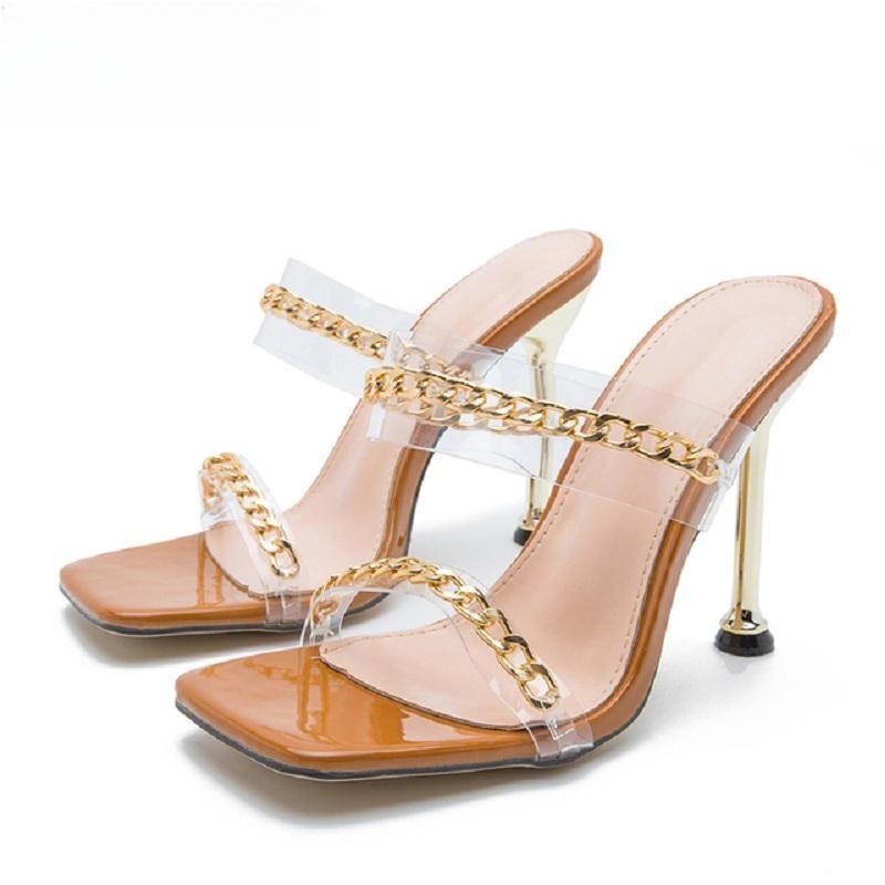 Summer Chain Women Slippers Sandals with Thin High Heels