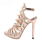 Gladiator Peep Toe Women Sandals with Ankle Buckle Strap and Thick High Heels for Summer