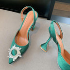 Silk Crystal Pumps Strange Style High Heels for Women Summer Bride Comfortable Heeled