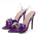 Silk Butterfly-knot Rhinestone Women Mule High Heels Slippers Sandals