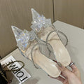 String Bead Crystal Buckle Women Pumps with Sexy Pointed Toe and Low Heels