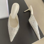 Sexy Party Prom Rivet Women Slippers with Pointed Toe and Thin High Heels
