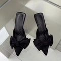 Autumn Big Butterfly-knot Women Slippers Sandals Pointed Toe Mules Stripper High Heel
