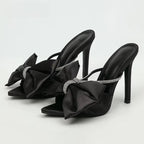 Silk Butterfly-knot Mule High Heels Slippers Sandals