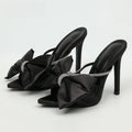 Silk Butterfly-knot Mule High Heels Slippers Sandals