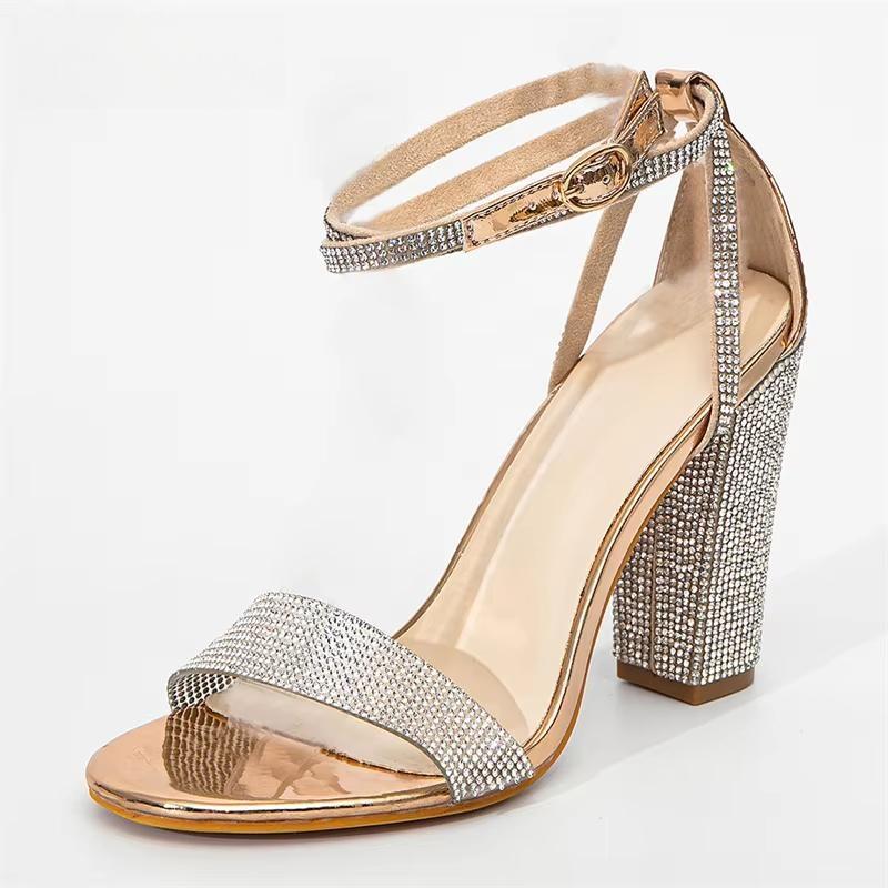 Crystal Women Sandals with Square Heel
