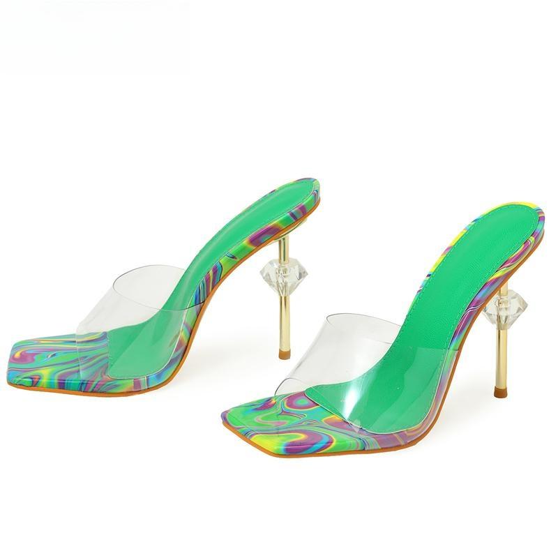Crystal Diamond Slipper for Women Summer Fashion with Thin Heels