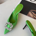 Autumn Metal Crystal Silk Slippers Women Pointed Toe Stripper High Heels