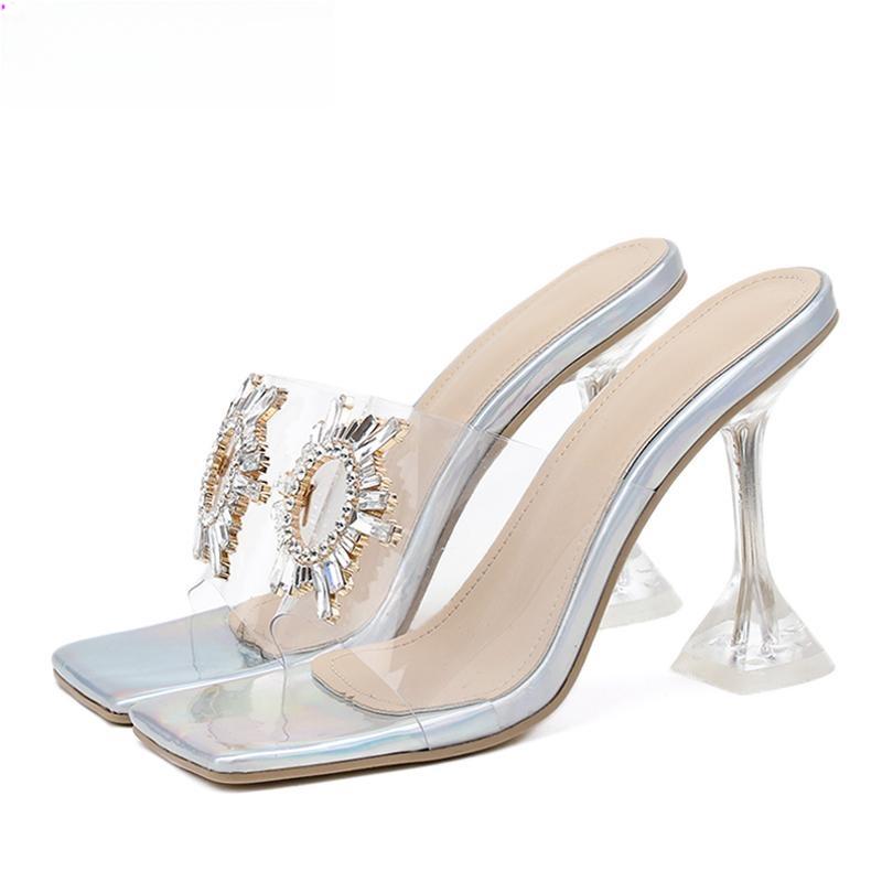 Transparent High Heel Women's Slippers with Sexy Square Toe