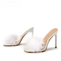 Feather Thin Heels Fur PVC Slippers Sandals for Women
