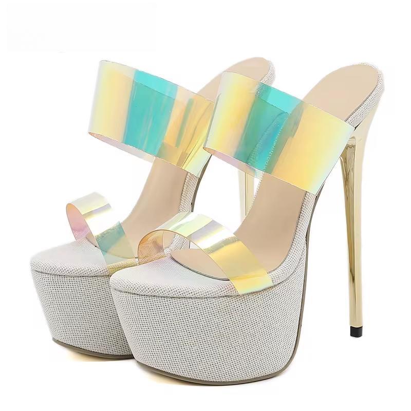 Open Toe PVC Transparent Platform Stiletto Heels Sandals for Women