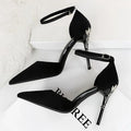 Suede Women Pumps with Metal Heel - High Heels for Luxury Party