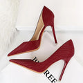 Red Women Pumps with New Weave Pattern High Heels