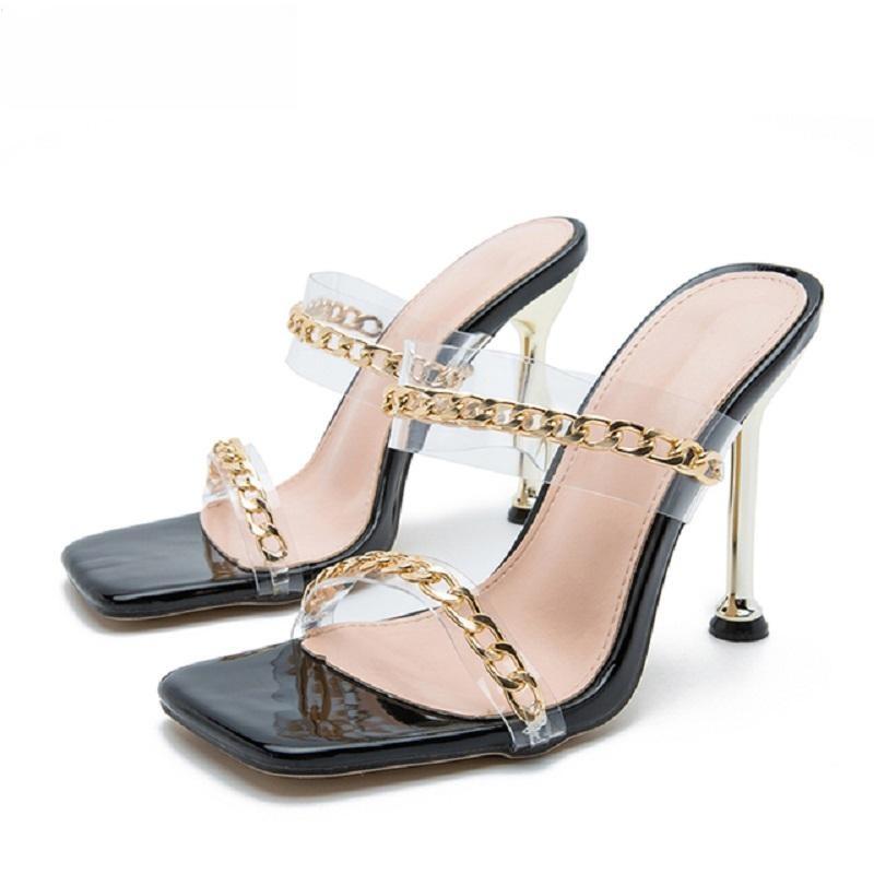 Summer Chain Women Slippers Sandals with Thin High Heels