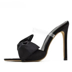 Silk Butterfly-knot Slippers Mule High Heels Sandals for Women
