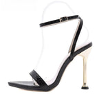 Green High Heels Sandals with Narrow Band Ankle Buckle Strap for Women